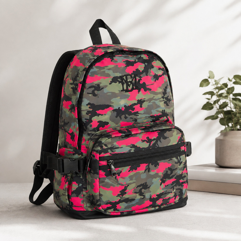 Badgley Mischka Pink Camo Backpack Nylon 2 in 1 Belt Bag Double Strap Travel